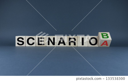 Scenario A to Scenario B. Cubes form the words Scenario A to Scenario B. 133538300