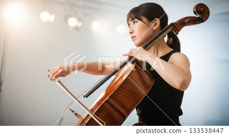 一個女人在演奏大提琴 133538447