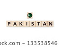 Wooden blocks bearing the name and flag of Pakistan. Pakistani, Islamic and Asian Culture, national identity, travel, and geography in a copy space design. 133538546