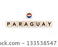 Wooden blocks bearing the name and flag of Paraguay. Paraguayan and South American Culture, national identity, travel, and geography in a copy space design. 133538547