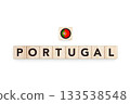 Wooden blocks bearing the name and flag of Portugal. Portuguese, Atlantic and European Culture, national identity, travel, and geography in a copy space design. 133538548