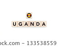 Wooden blocks bearing the name and flag of Uganda. Ugandan and African Culture, national identity, travel, and geography in a copy space design. 133538559