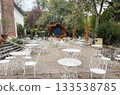 Terrace seating at the cafe restaurant (Ola Farmhouse) in the Parc des Buttes Chaumont in Paris 133538785