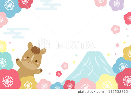 新年卡 04，富士山和一匹可愛的小馬 133538813