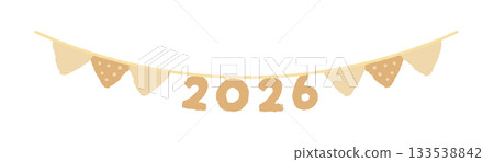 2026 lettering and triangular flags - Hand-drawn cute 2026 design decoration garland 133538842