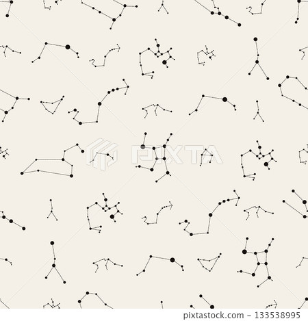 Zodiac constellation seamless pattern of stars with dotted lines 133538995