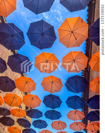 Hanging Colorful Umbrellas Installation 133539092