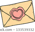 Flat color retro envelope with a heart-shaped seal in kid cartoon aesthetic. Great for Valentine Day clipart, love messages, decorative elements, and cute graphic projects. 133539332