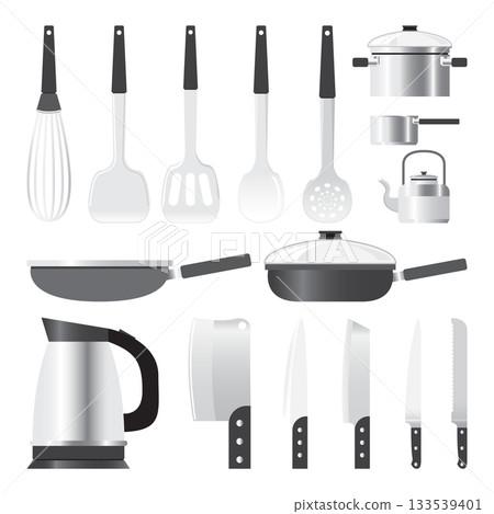 Vector set of kitchen utensils on white background. Vector set of kitchen utensils on white background. 133539401