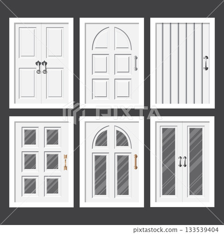 Set of white wooden window on black background. Set of white wooden window on black background. 133539404