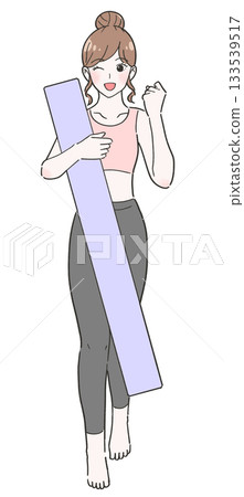Illustration of a woman doing exercises with a yoga pole Illustration of a woman doing exercises with a yoga pole 133539517