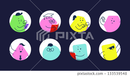 Cartoon flat faces set. Cute und funny emotions as avatars. 133539548