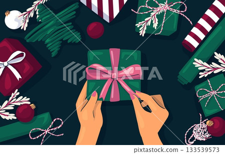 Merry Christmas, Happy New Year. Gift giving.  133539573