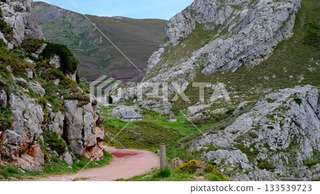 Scenic mountain landscape in Somiedo Natural Park, Asturias, Spain. Scenic mountain landscape in Somiedo Natural Park, Asturias, Spain. 133539723