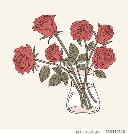 Elegant bouquet of roses in a glass vase. Floral gift bouquet. Illustration. 133539818