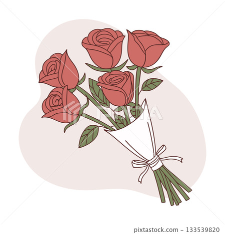 Simple hand drawn bouquet of red roses. Floral gift bouquet. Illustration. 133539820
