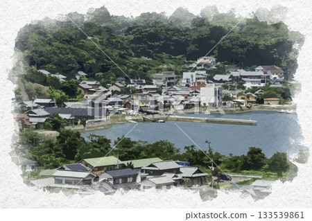 廣島縣吳市大浦港上神裡島秋田飛島街道水彩畫 133539861