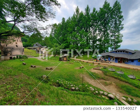 公園裡有一座矮人小屋和一片草地 133540027