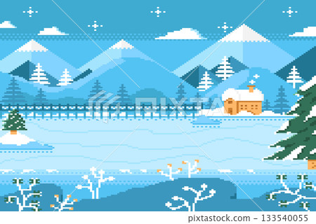 vector illustration of winter landscape pixel 133540055