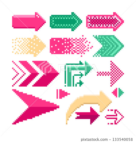 set of colorful arrows pixel game 133540058