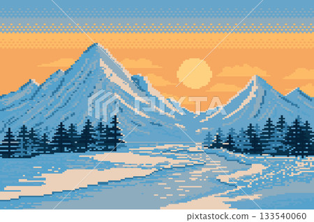 mountain landscape with snow and sunset in winter mountain landscape with snow and sunset in winter 133540060