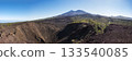 Wide panoramic view on volcano Pico del Teide with snow spots from hiking trail Samara. Mountains and lava fields with pine tree forest. El Teide National Park, Tenerife, Canary Islands, Spain 133540085