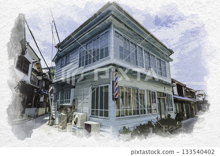 水彩畫風格，秋田飛島街道，大崎島，御手洗，廣島縣吳市 133540402