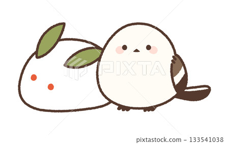 Snow rabbit and long-tailed tit Snow rabbit and long-tailed tit 133541038