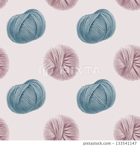 Round yarn balls in seamless pattern blue and pink colors for a gender reveal party as a symbol of a boy or girls birth .It holds the warmth and coziness of a home hearth.Watercolor illustration Round yarn balls in seamless pattern blue and pink colors for a gender reveal party as a symbol of a boy or girls birth .It holds the warmth and coziness of a home hearth.Watercolor illustration 133541147