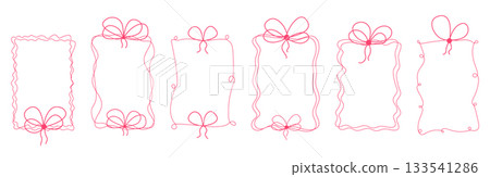 Hand drawn whimsical frames with bows set Hand drawn whimsical frames with bows set 133541286