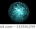 Blue and blue-green sparkling bokeh background sphere 133541299