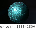 Blue and blue-green sparkling bokeh background sphere 133541300