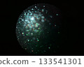 Blue and blue-green sparkling bokeh background sphere 133541301