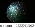 Blue and blue-green sparkling bokeh background sphere 133541302