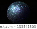 Blue and blue-green sparkling bokeh background sphere 133541303