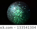 Blue and blue-green sparkling bokeh background sphere 133541304