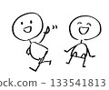 Simple line drawing character icon See you later Sitting and laughing in a good mood 133541813