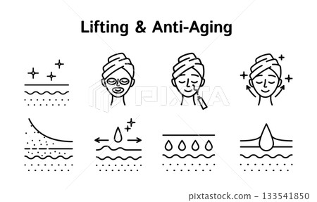 Skin Care Lifting and Anti-Aging Sign Black Thin Line Icon Set. Vector illustration of Skincare Icons Skin Care Lifting and Anti-Aging Sign Black Thin Line Icon Set. Vector illustration of Skincare Icons 133541850