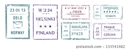 Different Types Rectangle Post Stamps Set Include of Norway, Finland and Denmark. Vector illustration of Various Shape Correspondence Stamp 133541982