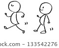 Simple line drawing of a person walking briskly 133542276