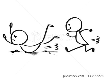 一幅簡單的線條畫，描繪了一個人奔跑、跌倒、翻滾的情景。 133542278