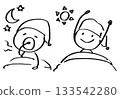 Simple line drawing of a person illustration: waking up, sleeping 133542280