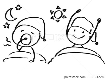 Simple line drawing of a person illustration: waking up, sleeping 133542280