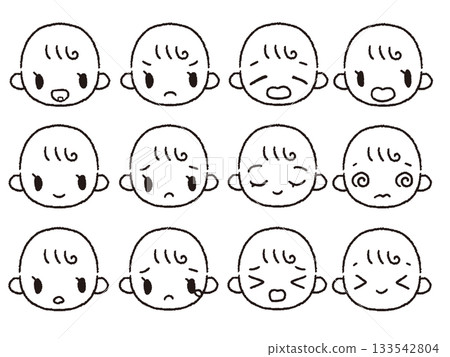 Hand-drawn baby facial expression set black and white 2 Hand-drawn baby facial expression set black and white 2 133542804