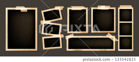 Vintage photo frames glued by adhesive tape 133542815