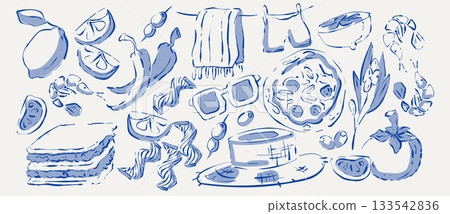 Hand drawn Italian food sketches collection Hand drawn Italian food sketches collection 133542836