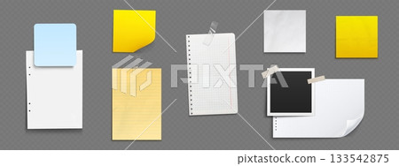 Paper notes and instant photo on transparent 133542875