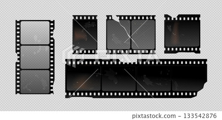 Torn vintage film strips set on transparent Torn vintage film strips set on transparent 133542876