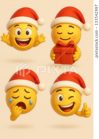 Christmas emoji faces with Santa hats. 133542997