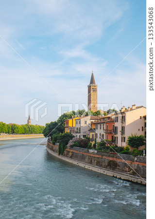 the Adige River beside the Citta Antica in Verona 133543068